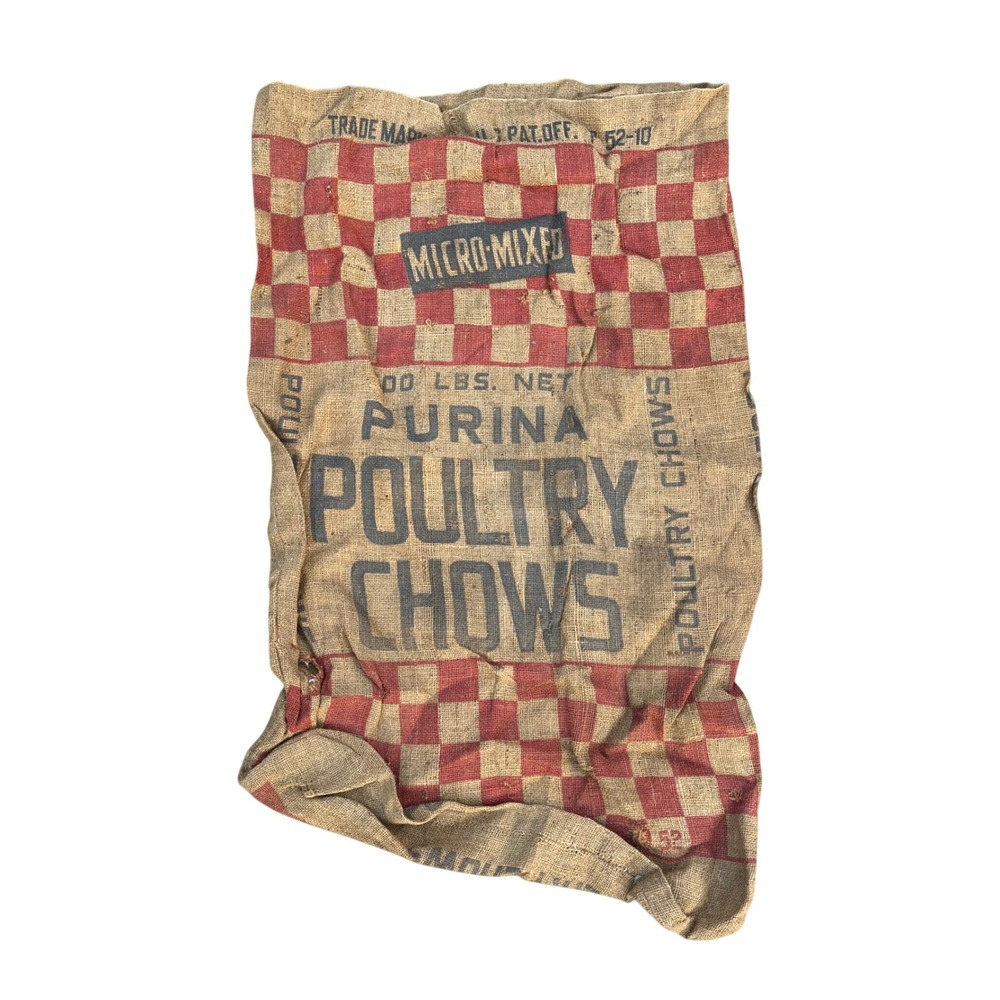Vintage Purina Poultry Chows Burlap Feed Sack Red Checkerboard Farmhouse Decor